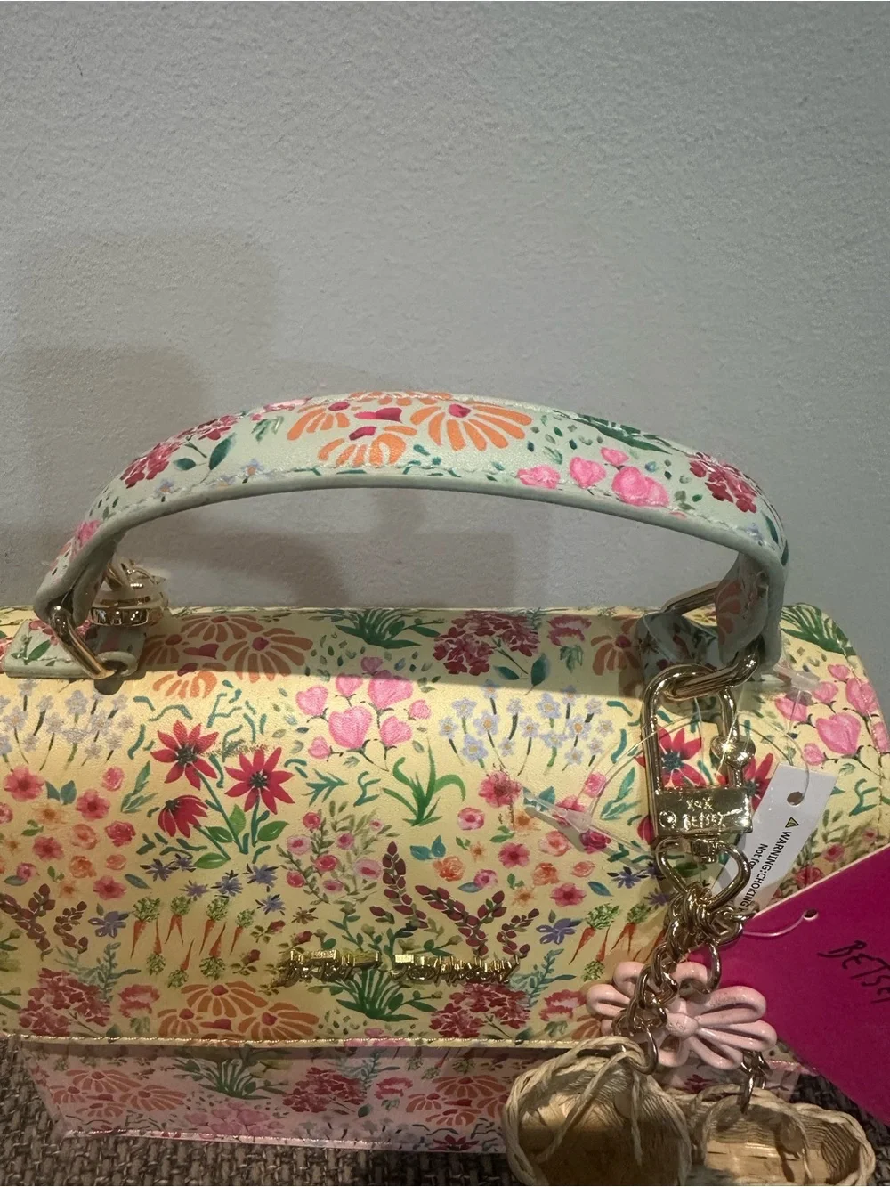 NWT Betsey Johnson Floral Garden Top-Handle Crossbody Bag | Basket Charms